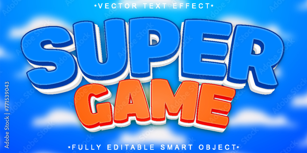 Poster cartoon super game vector fully editable smart object text effect