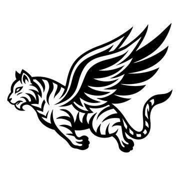 abstract and minimalist jump winged tiger logo is 
