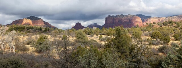 Landscape of canyons on a cloudy day in Arizona, US