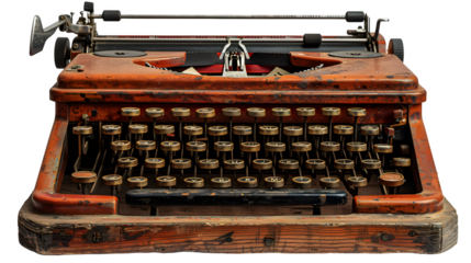 Antique typewriter isolated on transparent background, PNG, Ai
