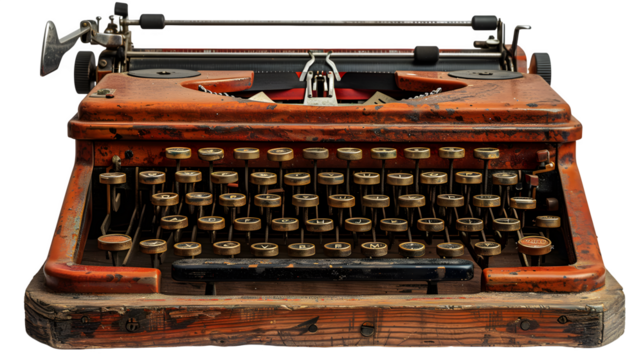 Antique typewriter isolated on transparent background, PNG, Ai