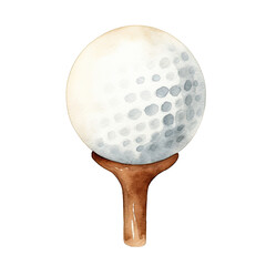 Fototapeta premium AI-generated watercolor golf ball on a tee clip art illustration. Isolated elements on a white background.