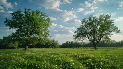 Fototapeta na wymiar green field and trees