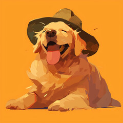 a happy dog wearing a hat, lovely cute cartoon - obrazy, fototapety, plakaty