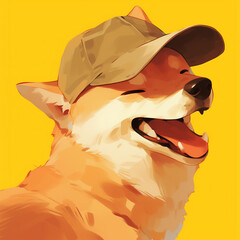 a happy dog wearing a hat, lovely cute cartoon - obrazy, fototapety, plakaty