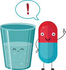 pills with a message, vector, cartoon