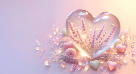 Crystal glass heart flower inside with pastel style