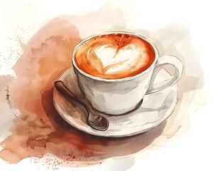 Coffee Cup with Heart Shaped Foam Comforting Beverage Creative Romantic Emotions and Cozy Lifestyle