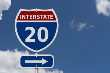 USA Interstate 20 highway sign - 771542683