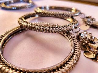 Picture of beautiful jewelry Bracelet made of metal shot during daylight