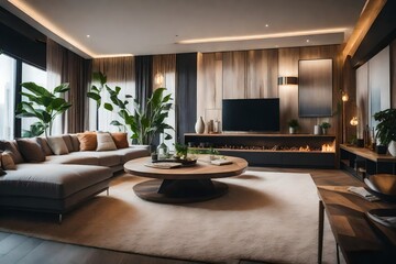 Fototapeta premium modern living room with fireplace
