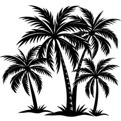 black palm trees set isolated on white background