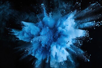 Blue Color Powder Explosion Isolated On Black - obrazy, fototapety, plakaty