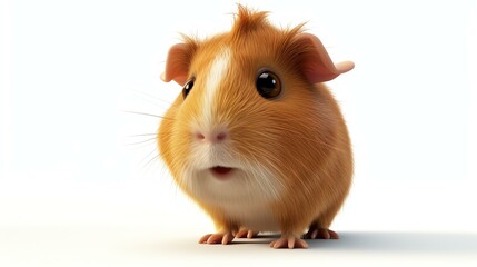 A cute and cuddly guinea pig with big eyes and a fluffy coat is looking at the camera with a curious expression.