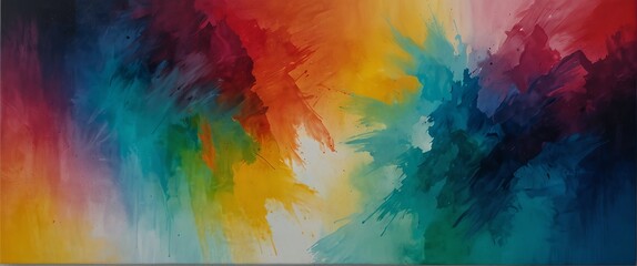 Colorful gradient theme abstract hand drawn acrylic paint painting on canvas with large brush strokes art from Generative AI - obrazy, fototapety, plakaty