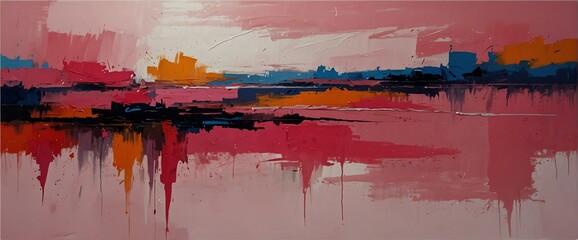 Pink theme abstract contemporary modern impressionist oil pallet knife paint painting on canvas with large brush strokes art from Generative AI
