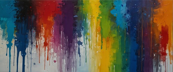 Rainbow theme abstract contemporary modern impressionist oil pallet knife paint painting on canvas with large brush strokes art from Generative AI