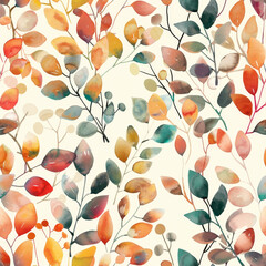 Watercolor illustration of colorful autumn foliage, seamless pattern