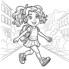 Coloring page girl on the street