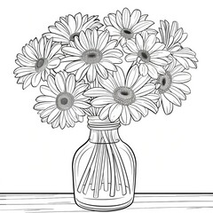 Coloring page bouquet of flowers in vase