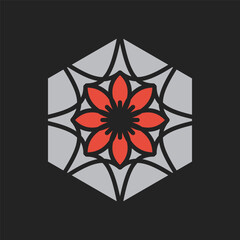 Arabic hexagonal geometric symbol. Vector floral mosaic oriental ornamental logo template
