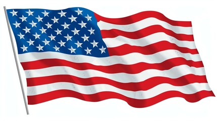 A beautiful waving American flag. The flag has 13 stripes, 7 red and 6 white, to represent the original 13 colonies.