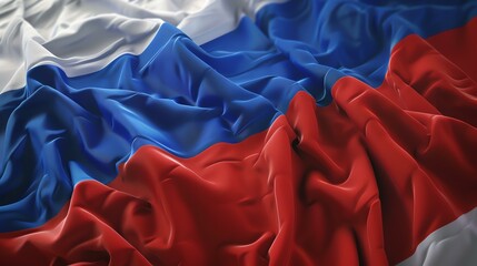 A beautiful flag of Russia. The flag is made of a white, blue, and red tricolor. - obrazy, fototapety, plakaty