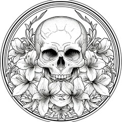 Coloring page skull with flowers