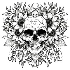 Coloring page skull with flowers