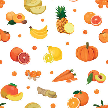 Seamless patterns of berries and fruits. Vector