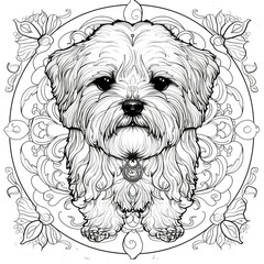 coloring page puppy with a flower