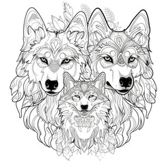 coloring page illustration of a wolf