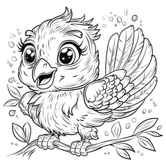 coloring page hand drawn illustration of a bird