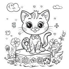 coloring page cat with a heart