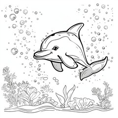 coloring page dolphin jumping out of water
