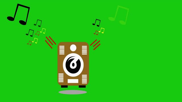 Looping animated speaker sound waves, colorful tone icons, green background