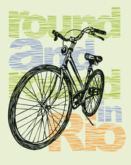 Vector illustration of a bicycle in a casual style, art in composition with lettering.