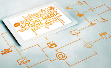 Social media and young people network concept. Modern graphic interface showing online social...