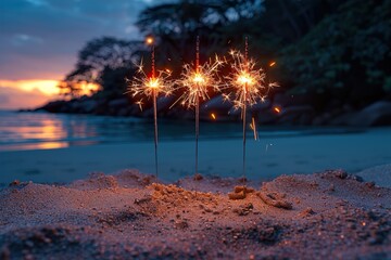 Sparklers at the beach for New Year party.