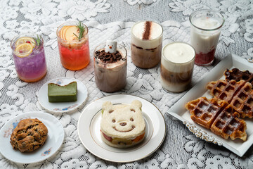 Cafe, strawberry, latte, fruit, acido, cream, vanilla, mocha, croiffle, croissant, waffle, apple, lemon, ade, levin, cookie, matcha, terrine, cake
