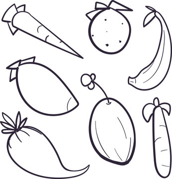 Set of simple cartoon fruits or vegetables.