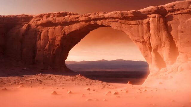 A beautiful landscape of a rock formation in the desert with a large archway