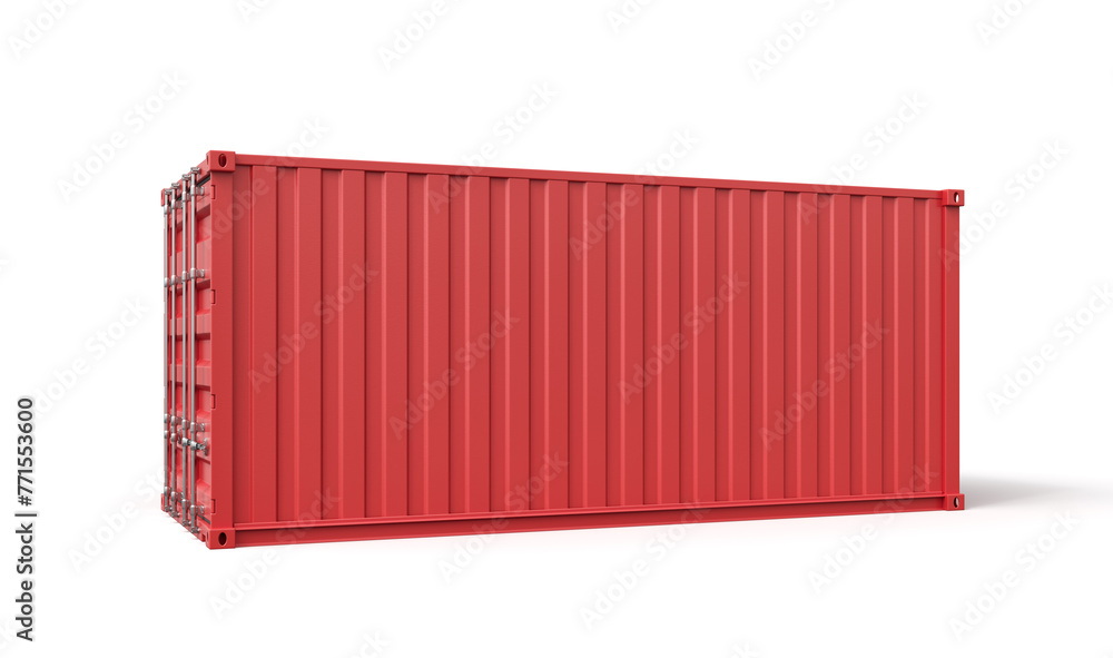 Poster 3d rendering of closed red shipping container isolated on white background
