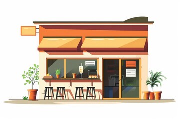 A cartoon drawing of a restaurant with a sign that says "Open"