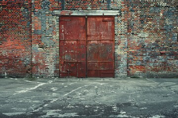 A brick building with a red door - Powered by Adobe