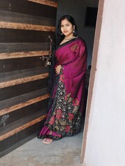 Beautiful Indian woman in saree , Indian traditional dress, selective focus 