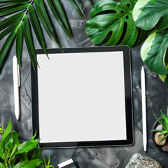  High-resolution close-up of a tablet with a white screen