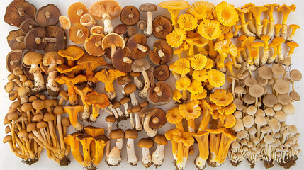 Top view of a collection of mushrooms a on a white background