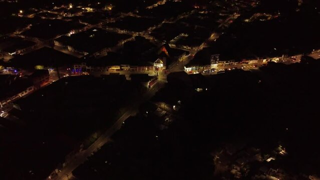 aerial images of the municipality of Calarca at night with the lighting of its streets and the sky