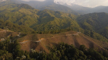 Obraz premium aerial images of the highway that crosses the central mountain range with its bridges and traffic